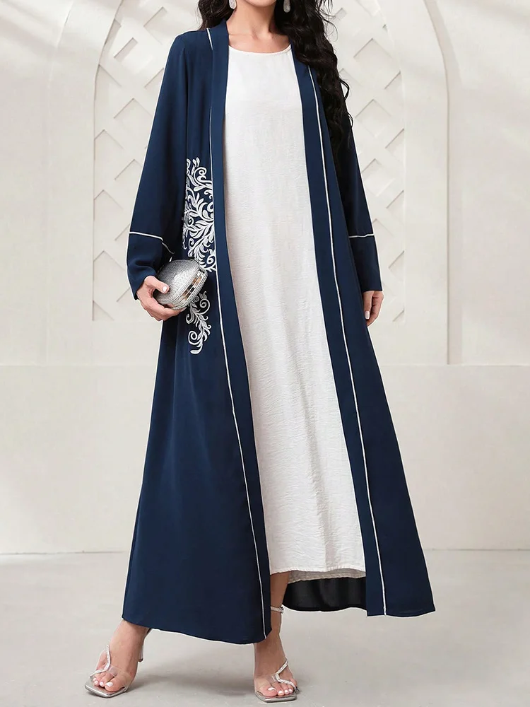 Embroidery Retro Ethnic Cardigan Robe Fashion Muslim Kimono Abaya Dubai Middle Eastern Saudi Arabia Eid Clothes