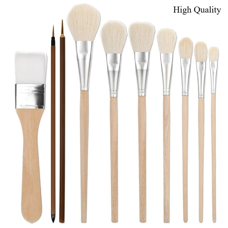 7/10/12 Pcs Professional Goat Hair Blend Mop Paint Brush Set with Fine Detail Brushes Acrylic Gouache Watercolor Oil Painting