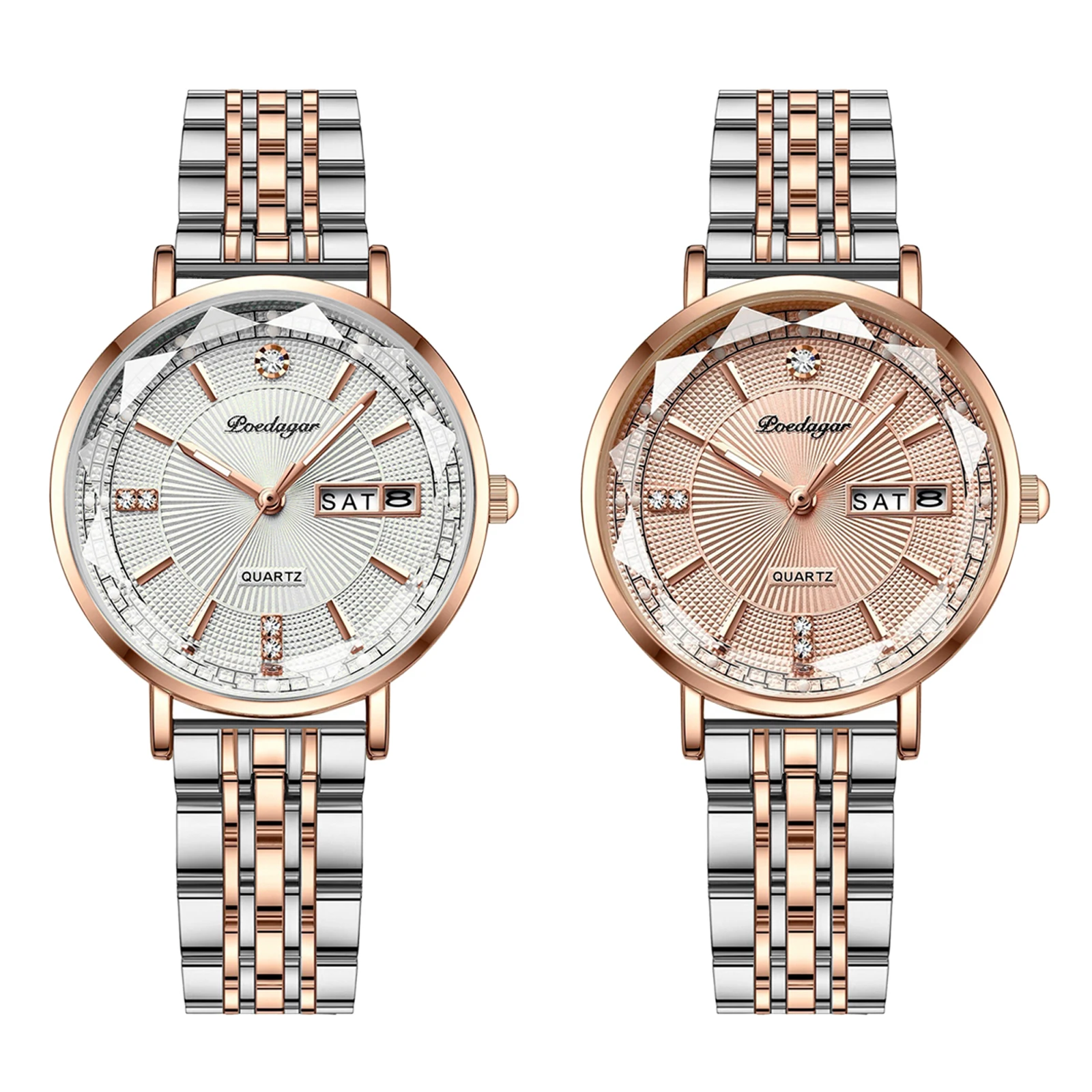 

Lancardo Women Girls Luminous Day Date Week Display Dial Watch Stainless Steel Bling Rhinestone Calendar Wristwatch Female Clock