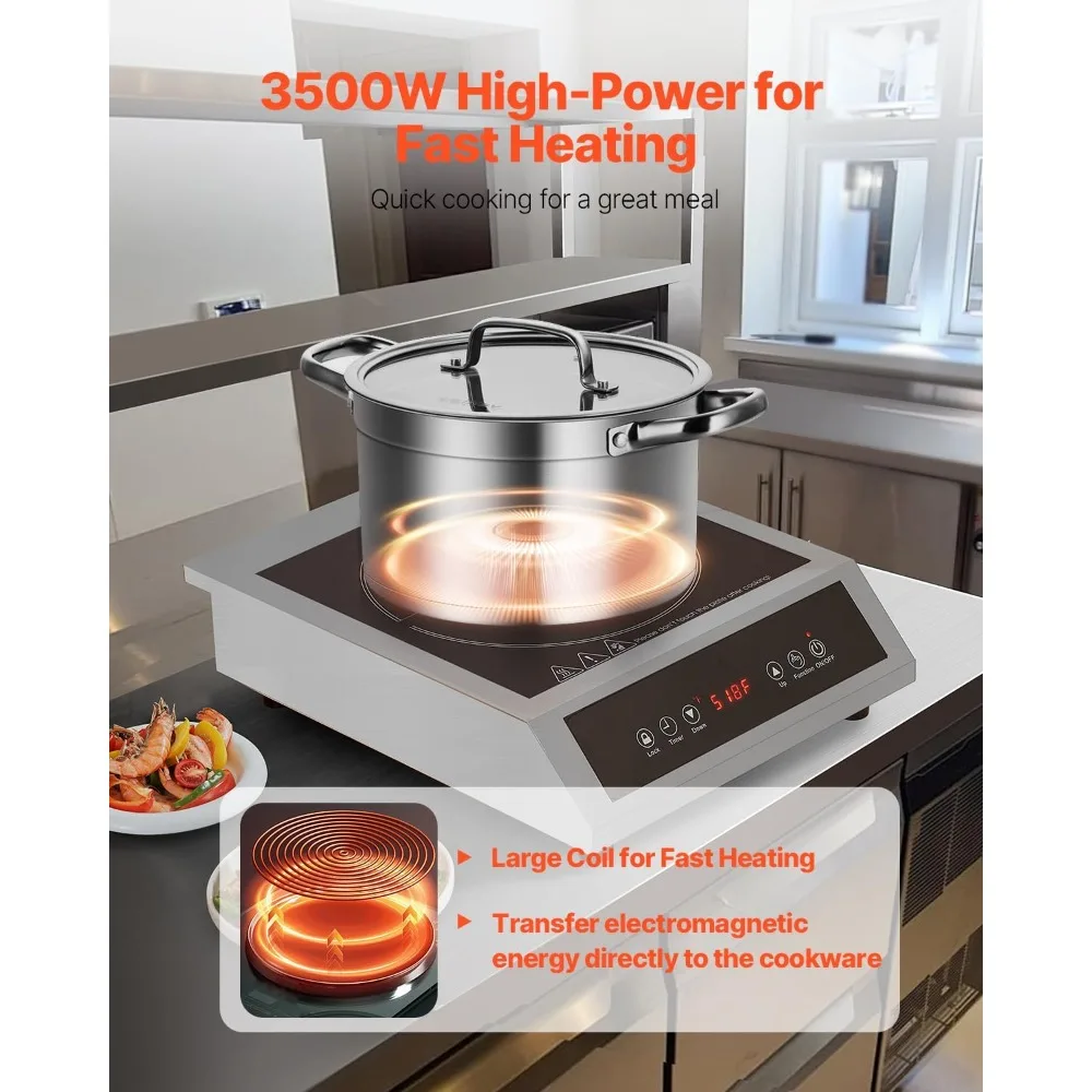 Stainless Steel Induction Cooktop with 3500W Power and 11 Adjustable Heat Settings