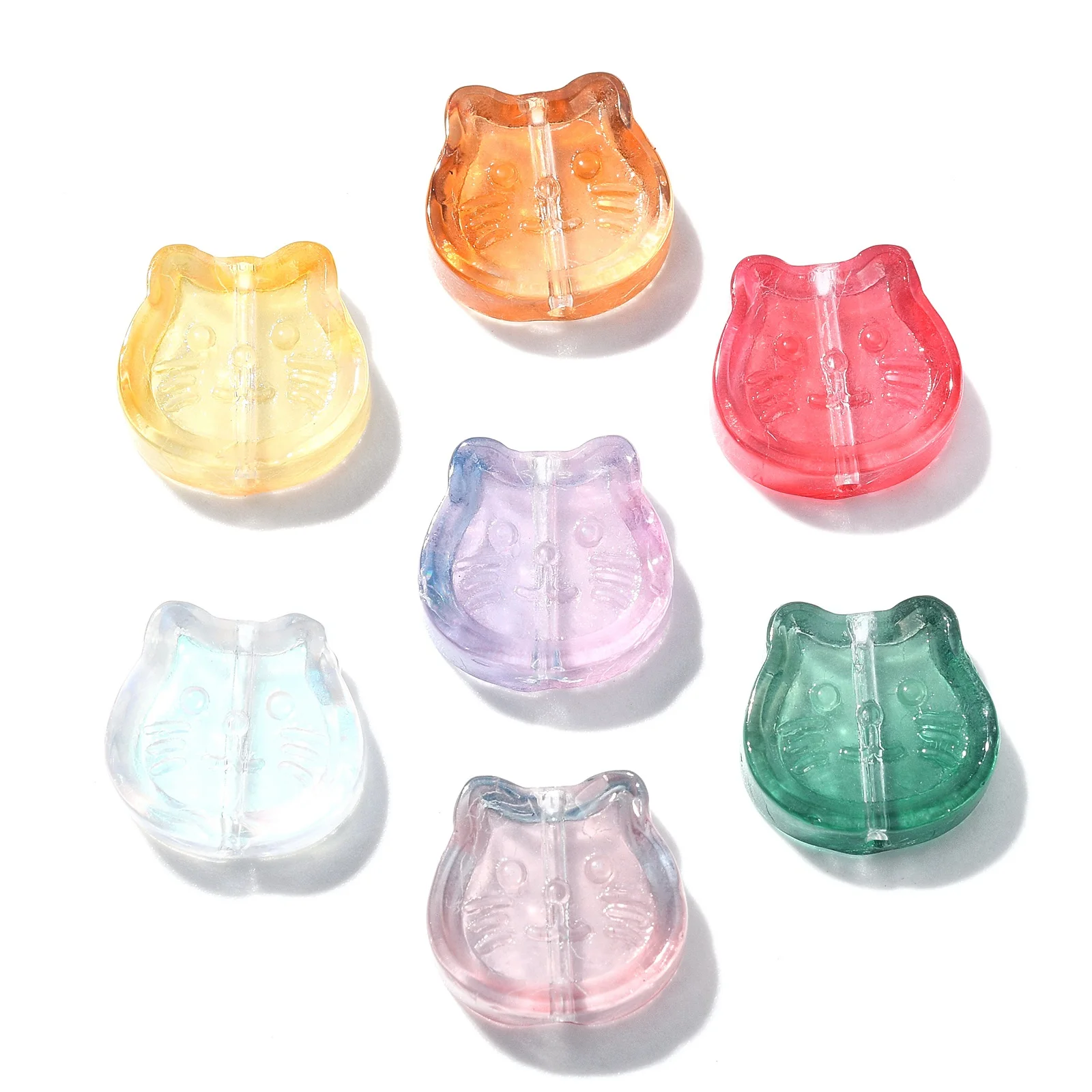 Pandahall 100Pcs Random Color Lampwork Glass Cat Head Beads Colorful Animal Pet Cat Beads Cat Face Beads for Jewelry Making DIY