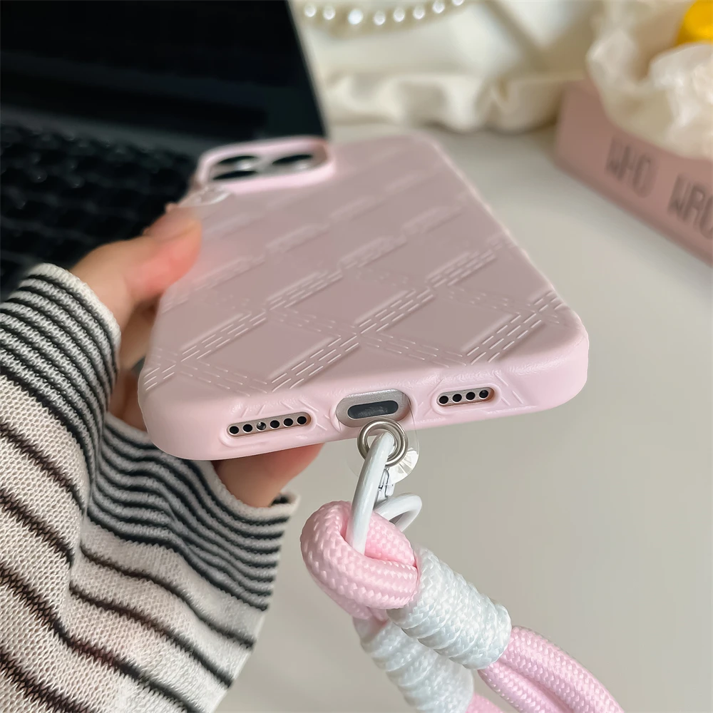 Luxury Leather Texture Shockproof With Lanyard Phone Case For iPhone 16 15 14 13 12 Pro Max Camera Protection Bumper Back Cover_voghion.com