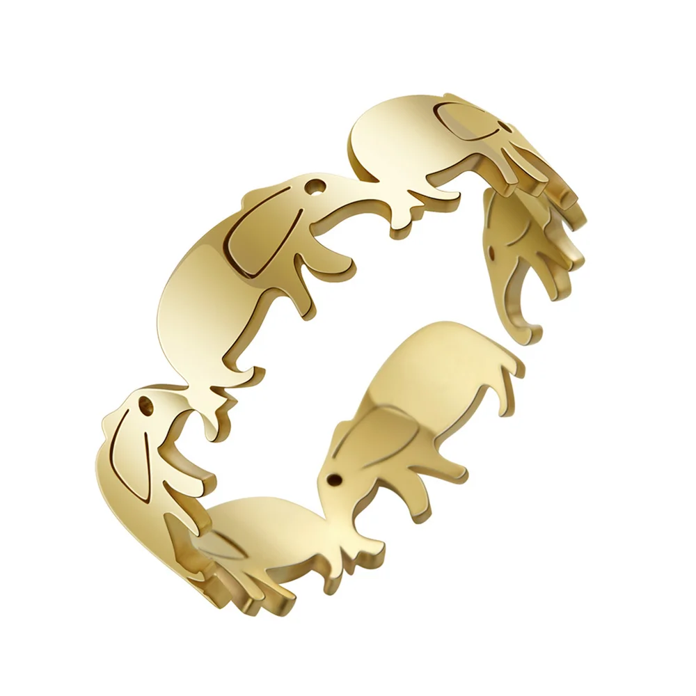 Baby Elephant Head-Tail Cycle Ring Open Adjustable Stainless Steel women men Elegant Ring Birthday Wedding Jewelry gifts 6