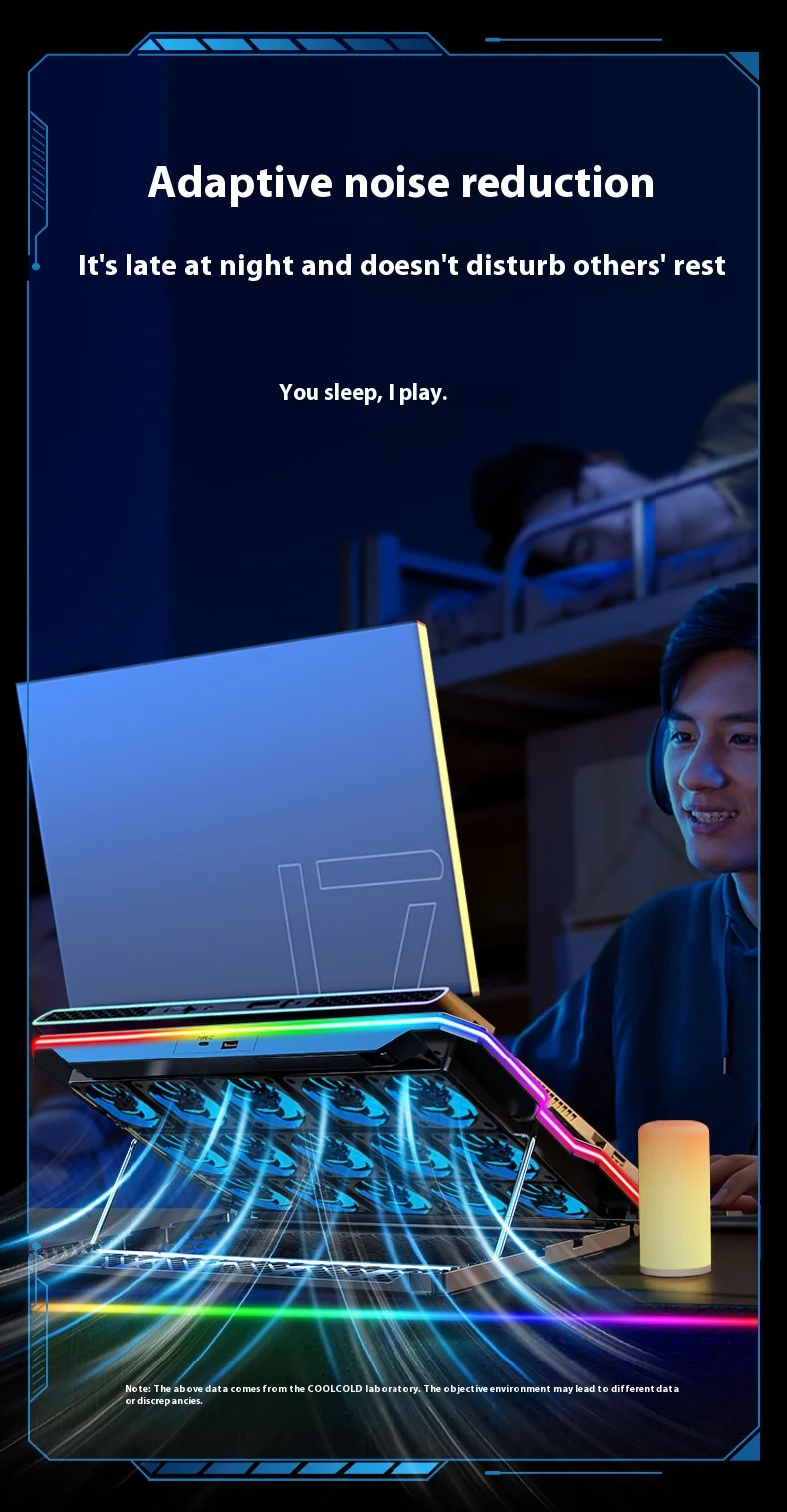COOLCOLD F15 Gaming RGB Laptop Cooling Pad 15 Quiet Fans For 12-17.3 Inch With USB TYPE-C Port Notebook Cooler Stand_voghion.com