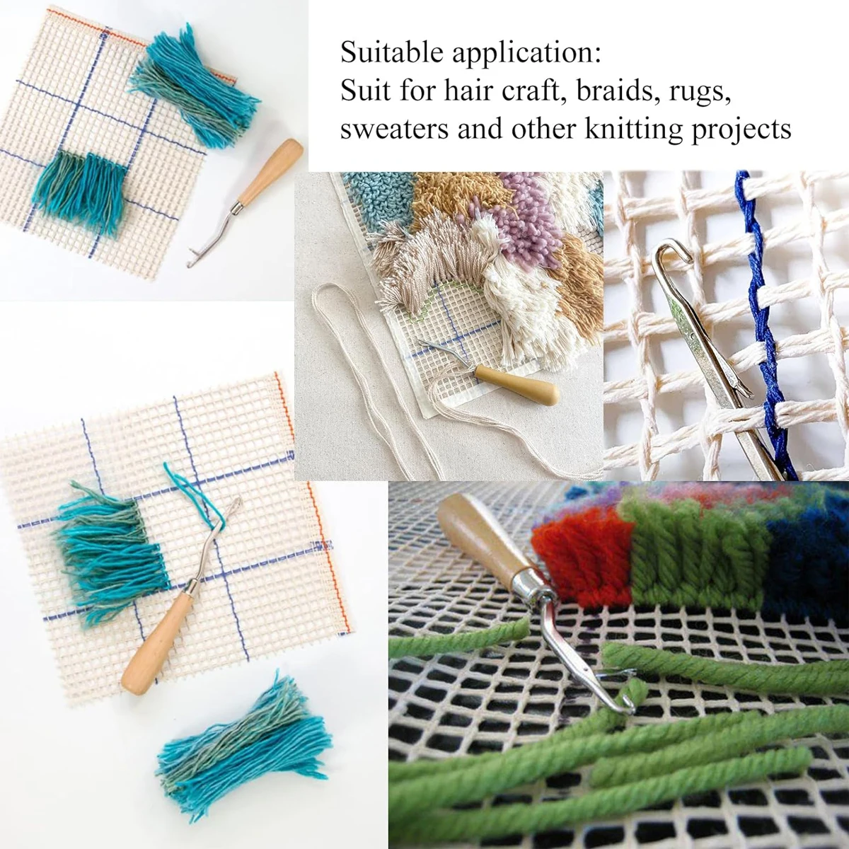 5Pcs Bent Latch Hook Set Crochet Needle Dreadlocks Tool Knitting Crochet Hooks Hair Extensions Tool for Braiding 6