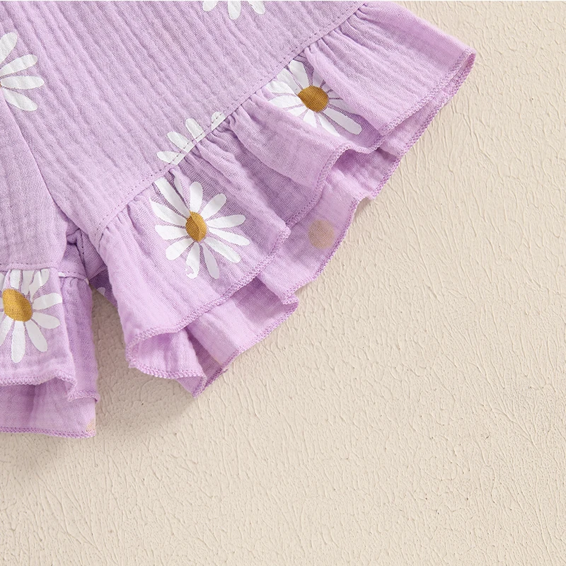 Floral Print Summer Outfit Set for Baby Girls - Cute Top  Elastic Shorts