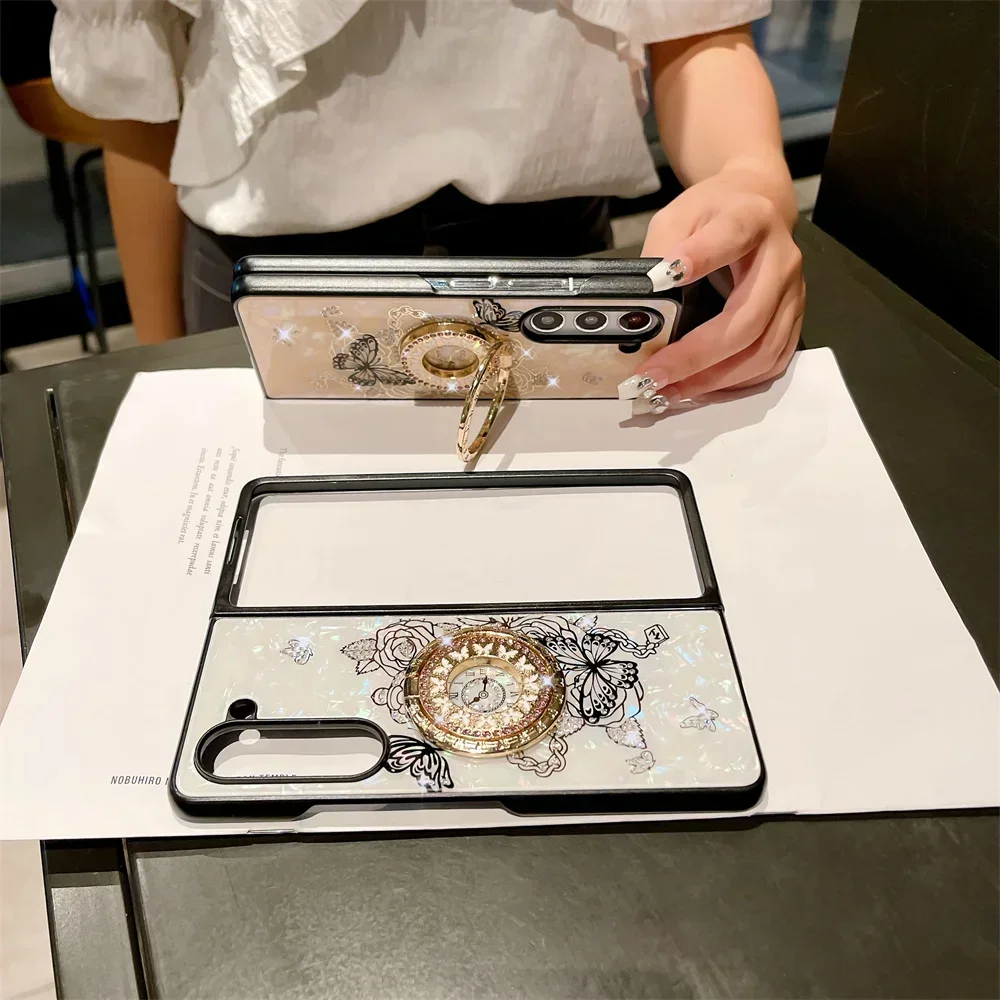 Luxus-Design Schmetterling Glitzer Metallring Hülle für Samsung Galaxy Z Fold 6 5 Z Fold 4 5G Stoßfeste Klapphülle Hochglanz_voghion.com