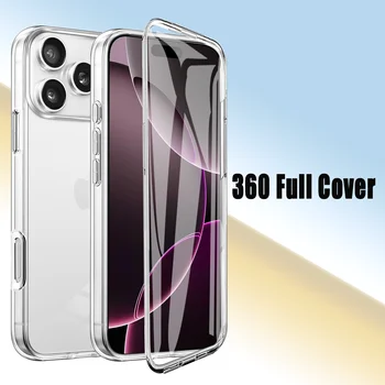 360 Custodia protettiva per telefono trasparente anteriore posteriore per tutto il corpo per iPhone 17 Air 16E 16 15 14 13 12 11 Pro Max Plus PC + copertura paraurti in TPU