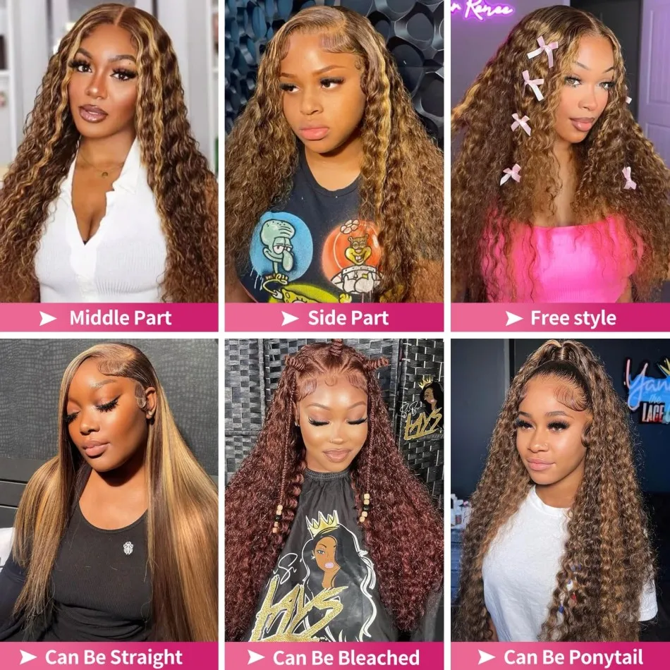 Deep Wave 427 Highlight Human Hair Wigs 13X6 Hd Lace Frontal Wig 100% Human Hair 250 Density Brazilian Hair Wig For Women 38 In