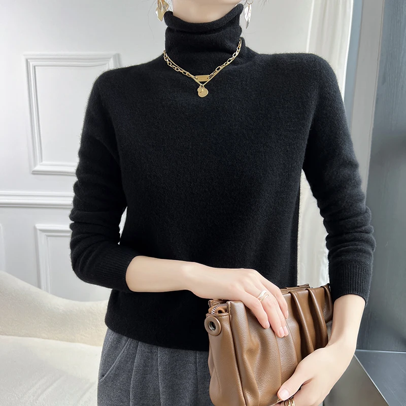 WinvyNee Women Clothing 100% Wool Sweater Stacked Collar Long Sleeve Solid Pullovers Soft Knitwear Tops Autumn Winter A1263016 5