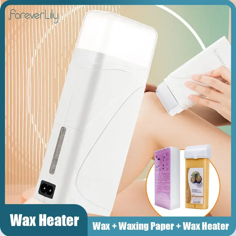 3 In 1 Roller Waxing Kit Depilatory Wax Warmer Strips Hair Removal Epilator Machine Cartridge Heater Waxing Paper Set
