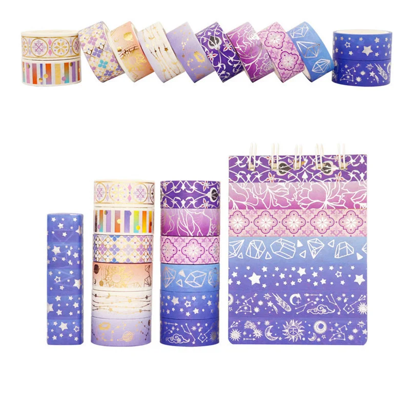 12 Rolls/set Purple Star Gold Foil Washi Tape Set Constellation Series Laser Masking Tapes for Scrapbooking DIY Stationary Set