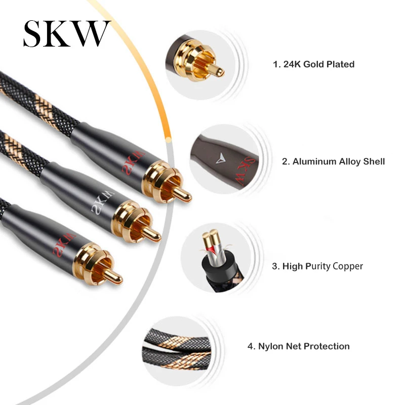 Фото Аудио кабель SKW 1 RCA на 2 RCA 1 м 1,5 м 2 м 3 м 5 м для домашнего кинотеатра DVD усилитель Мультимедиа MP3 / MP4 плеер динамик №5