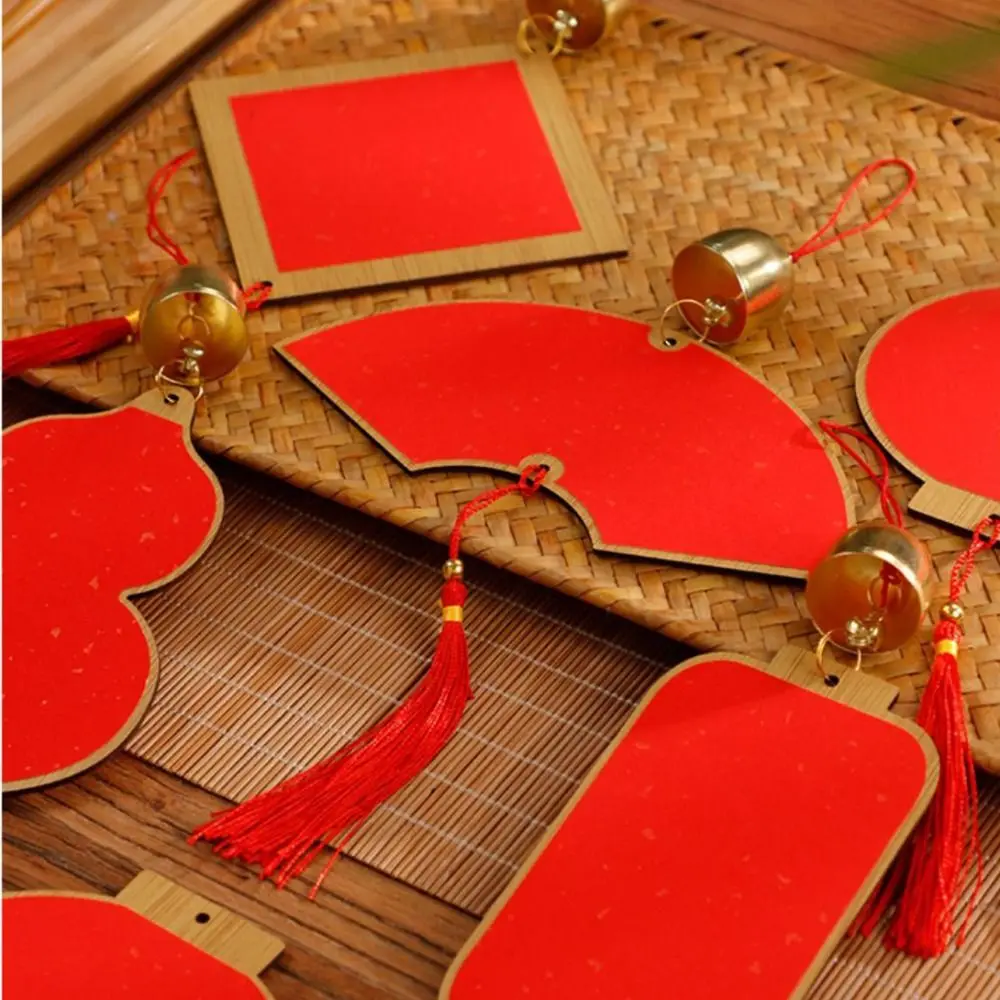 2pcs Wooden Chinese New Year Decoration Traditional with Tassel Spring Festival Decor Red Wall Hanging Ornament Wall Decoration