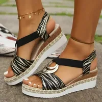 Sandales compensées pour femmes 2024, sandales d'été à plateforme imprimé serpent, chaussures gladiateur confortables et décontractées à talons mi-hauts pour femme 3