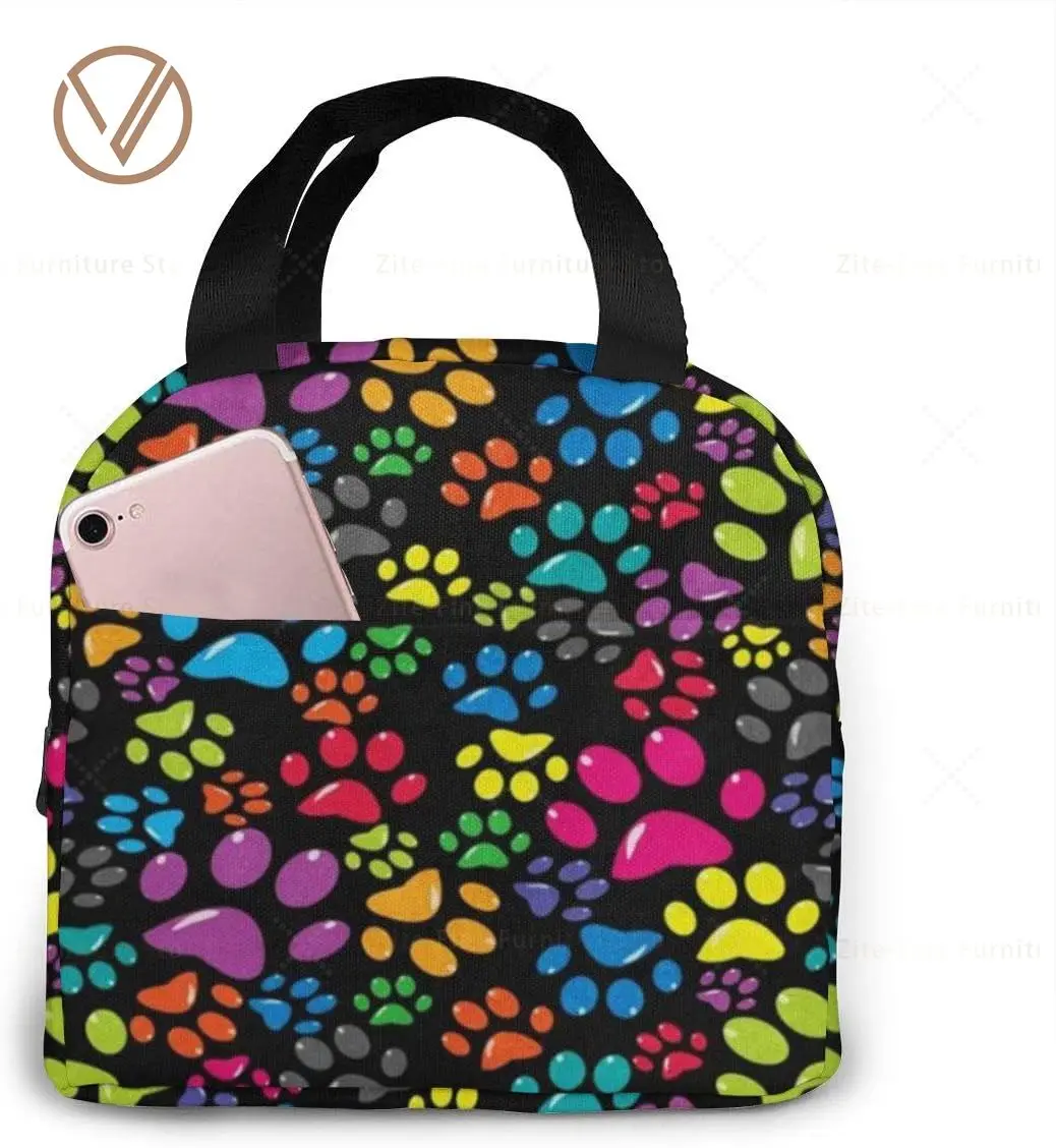 

Изолированная неопреновая сумка для ланча с красочным принтом собачьих лап для женщин и мужчин, сумка для ланча для работы