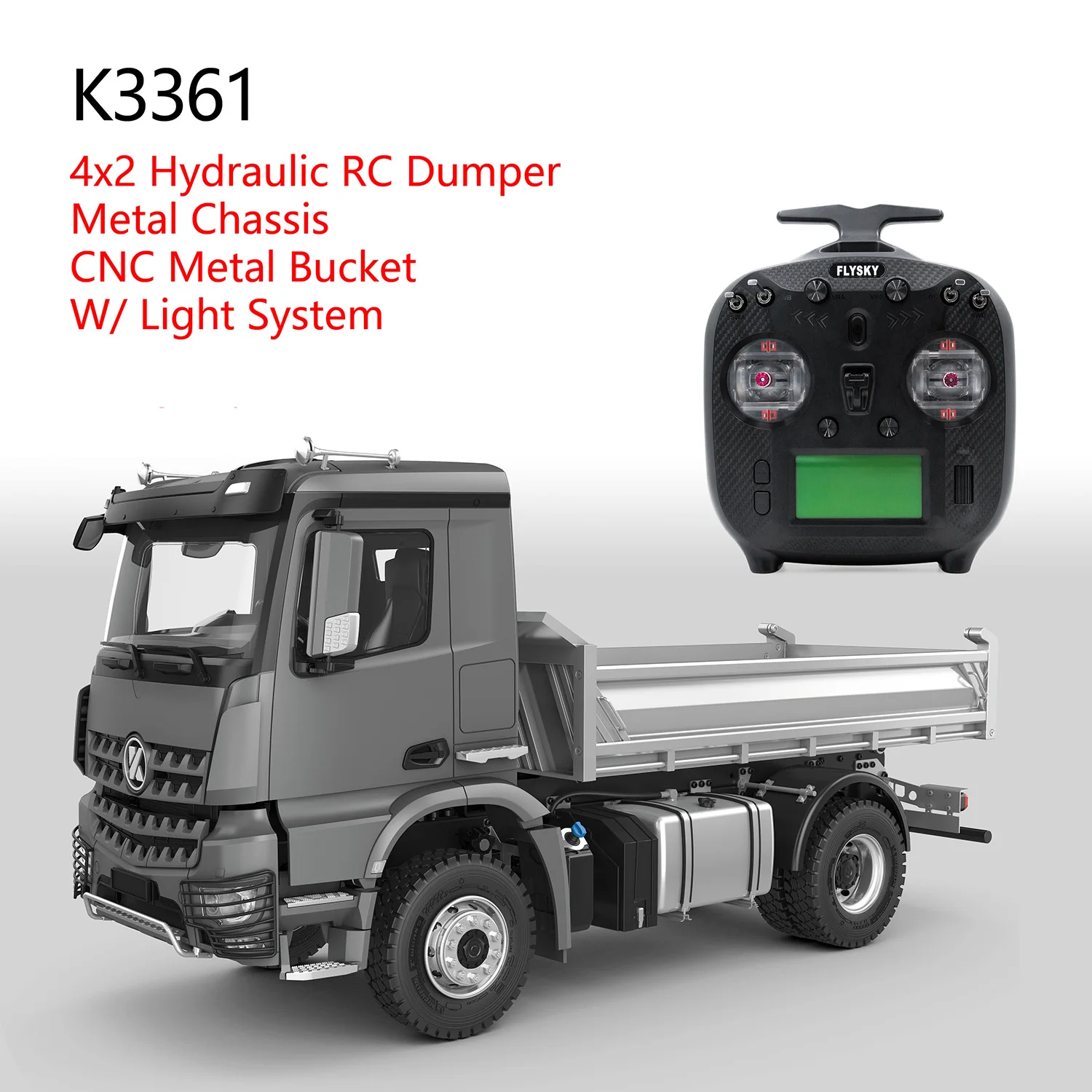 재고 장난감 Huina 4X2 Kabolite 1/14 금속 유압 RC 덤퍼 페인트 완제품 티퍼 K3361 라이트 모터 모델, 남아용 Th20412