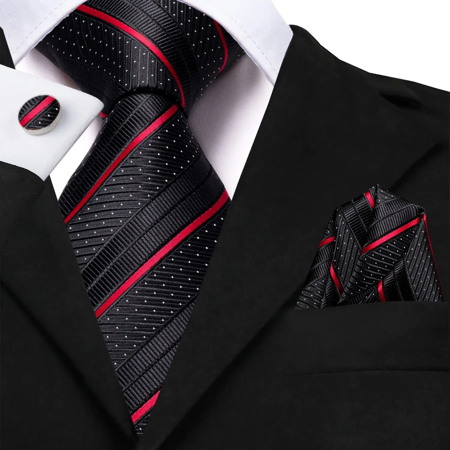 Hi-Tie Striped Black Red Gold Green Silk Wedding Tie For Men Handky Cufflink Gift Men Necktie Fashion Designer Business Party silk tie