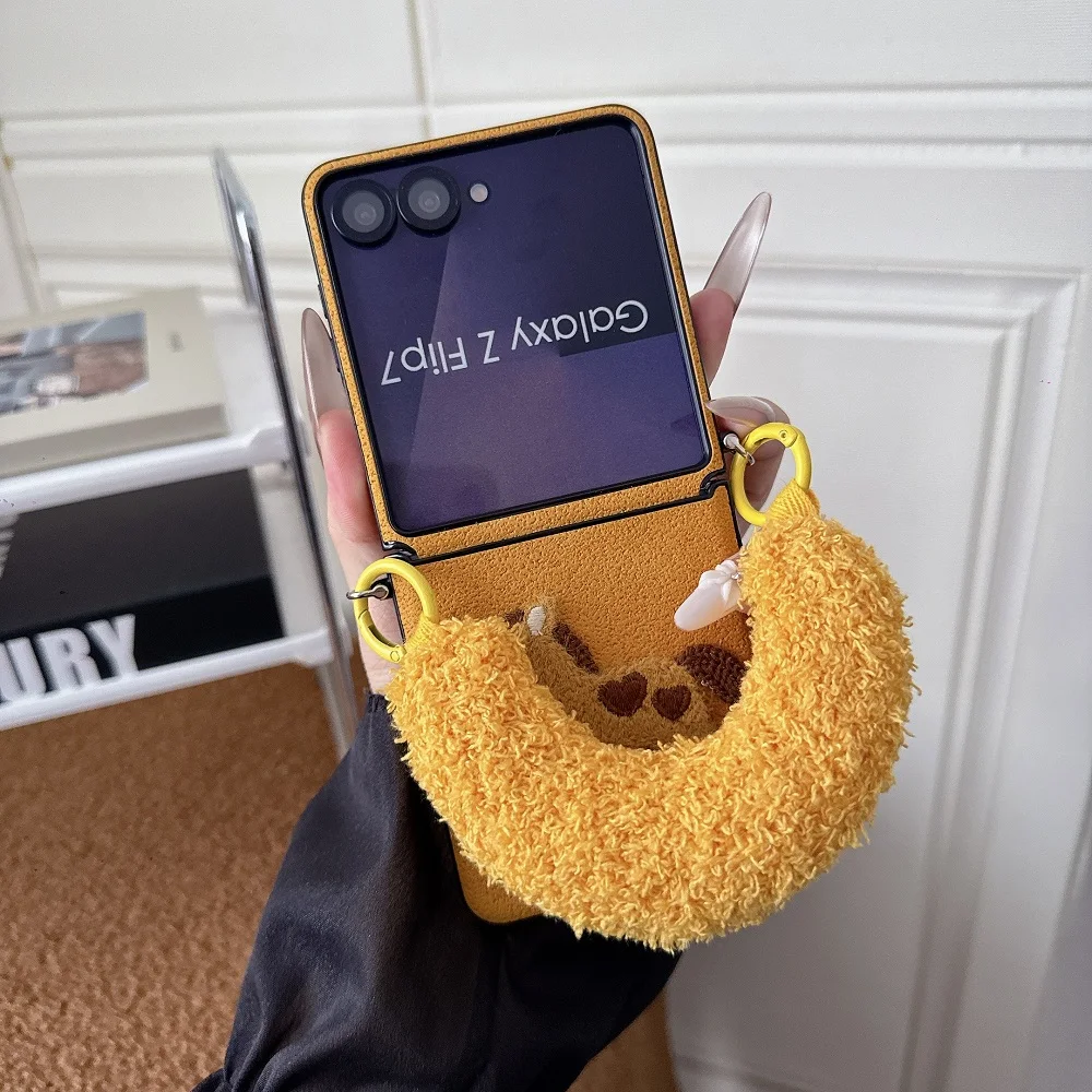 3D Plush Wooden Horse Phone Case with Side Buckle and Plush Chain - Shockproof Protection Cover