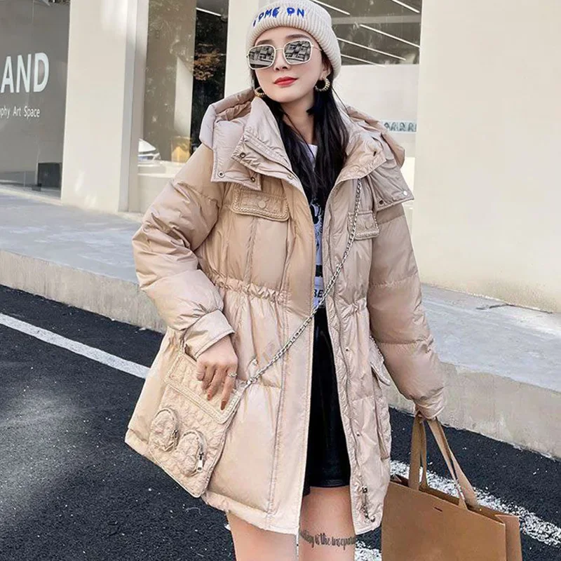 2024 New Women Down Jacket Winter Coat Female Mid Length Version Parkas Thick Warm Outwear Fashion Hooded Versatile Overcoat