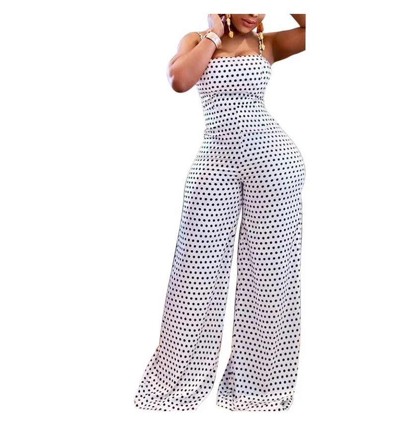 2023 Summer New Fashion Sexy Elegant Popular European and American Women's Spotted Print Wrapped Chest Strap Jumpsuit