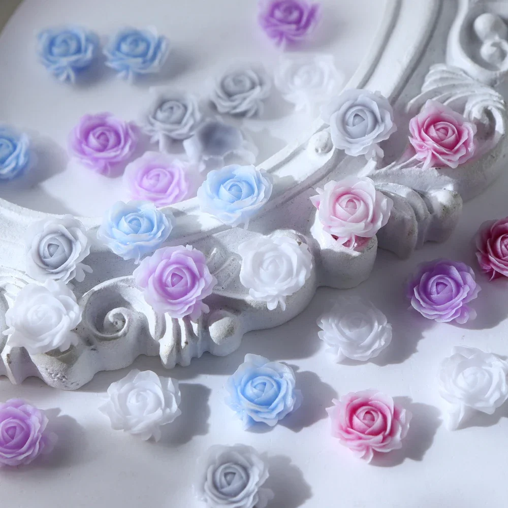 100 개/가방 혼합 장미 꽃 수지 아트 장식 3D 매력 액세서리 에폭시 실리콘 몰드 필링 DIY 공예 보석 만들기