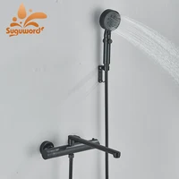 Thermostatic Bathtub Shower Faucet Rotatable Long Spout with Handshower Wall Mount Cold Hot Water Mixer Bathroom Shower System 1