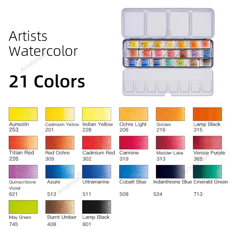 Portable Russian White Nights Sonnet Artists Watercolour Paint Set 12/16/21/24 Colours for Painters Enthusiasts Art Supplies