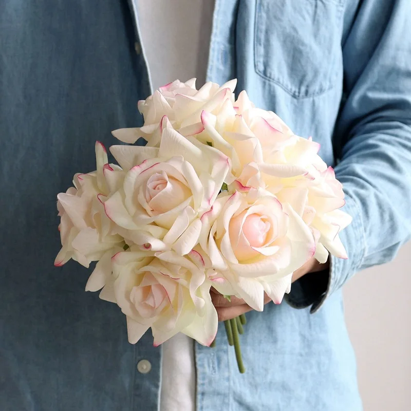 toque real curling rosa látex artificial flores hidratante fotografia casamento arranjo de flores casa decoração do desktop