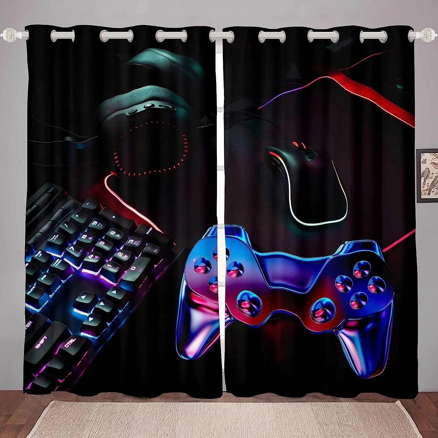 

Modern Gamer Decorative Window Curtains, Thin Drape, Living Room, Bedroom, Home Decor, 2 Pieces