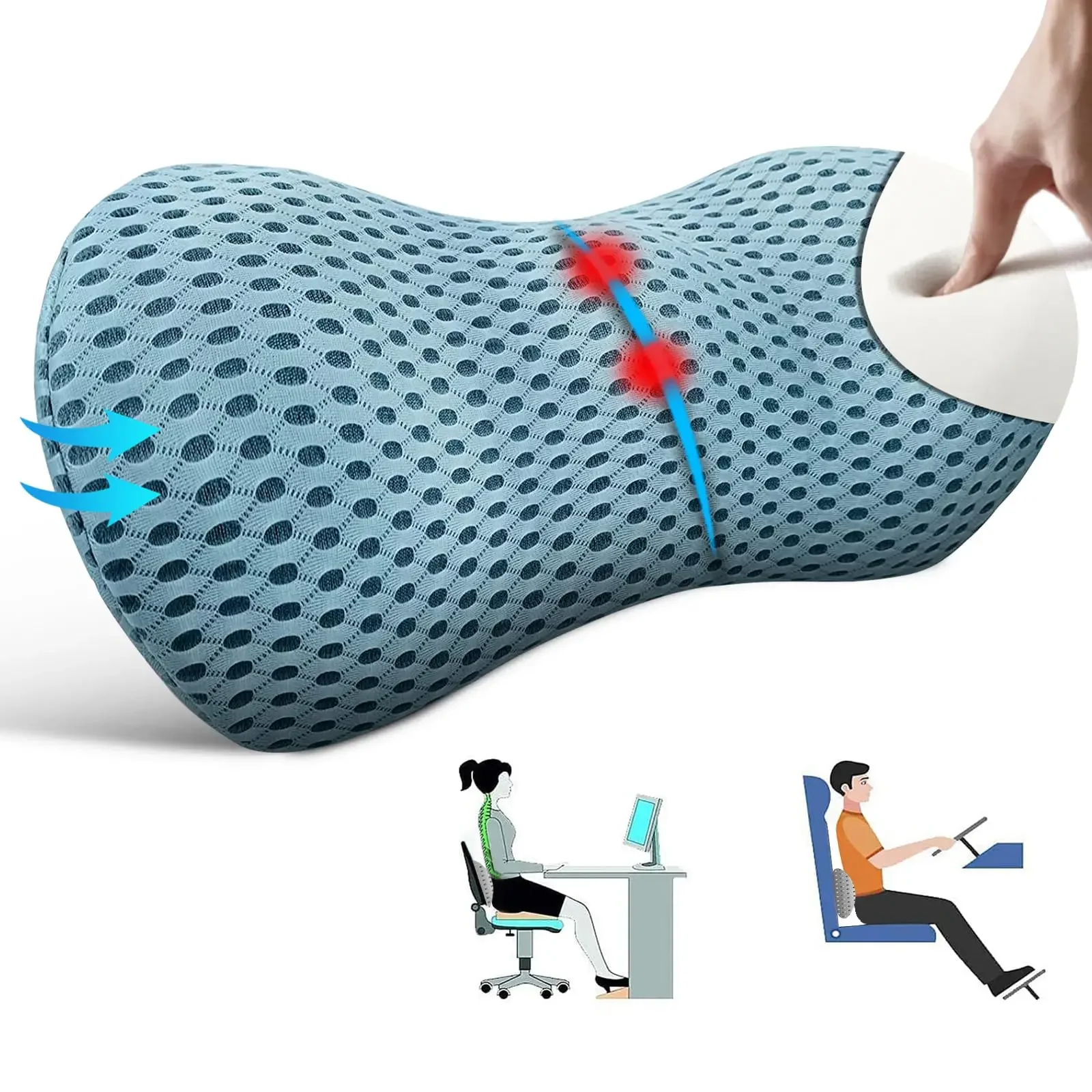 

Lumbar Support Pillow 4D Breathable Mesh Foam Memory Foam Back Support Pillow Ergonomic Streamlined Lumbar Pillow For Car Office