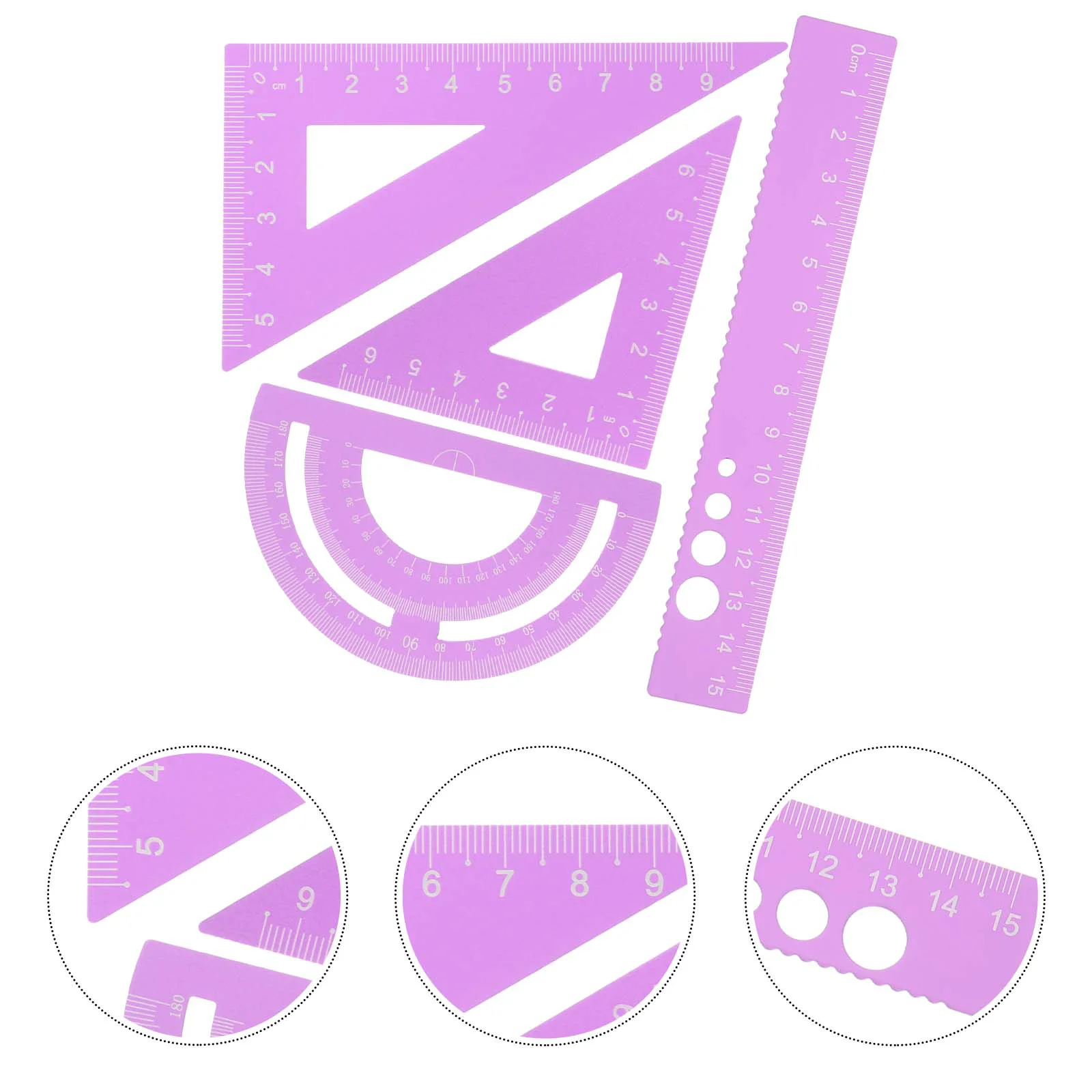 

4Pcs Aluminum Alloy Ruler Math Geometry Tool Office Scale Ruler Measuring Ruler Protractor for Student