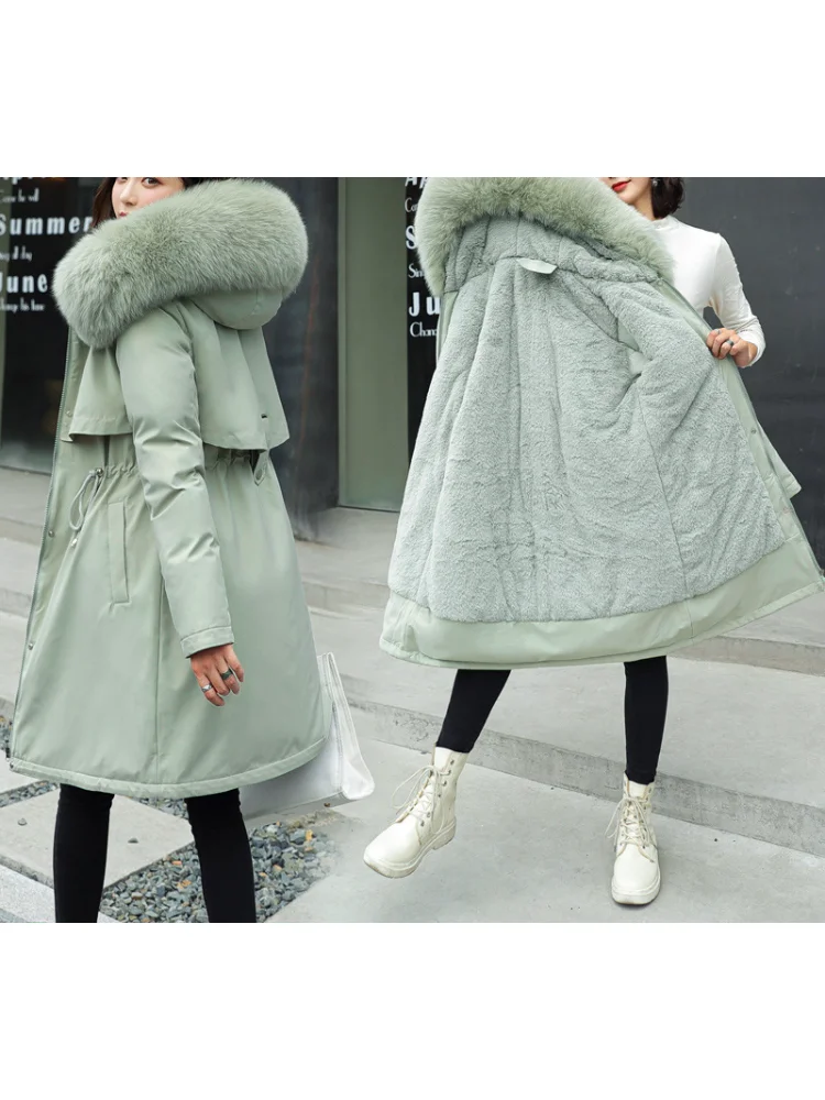 

Женская зимняя парка с меховым воротником и ремешком, очень большого размера