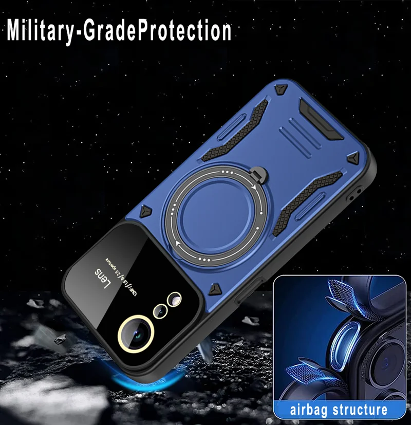 Shockproof Armor Wireless Charging Magsafe Case with Magnetic Ring Cover