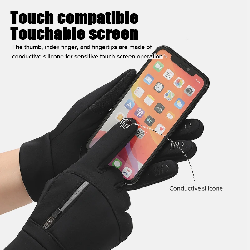Cycling Gloves Men Padded Warm Long Finger Touch Screen Imitation Lost Buckle Outdoor Winter Ski Windproof