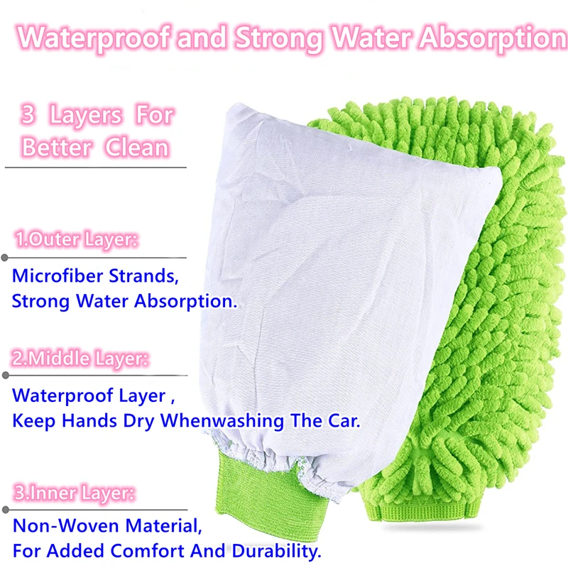 Microfiber Car Wash Mitt Double Sided Chenille Auto Gloves Ultra Absorbent Wash Car Sponge Scratch Free Microfiber Car Cleaning 3