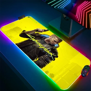 RGB 마우스 패드 레이저 사이버 펑크 2077 PC 게이머 데스크 매트, 스피드 키보드 XLCarpet 게임 액세서리, 발광 마우스 패드 백라이트 러그