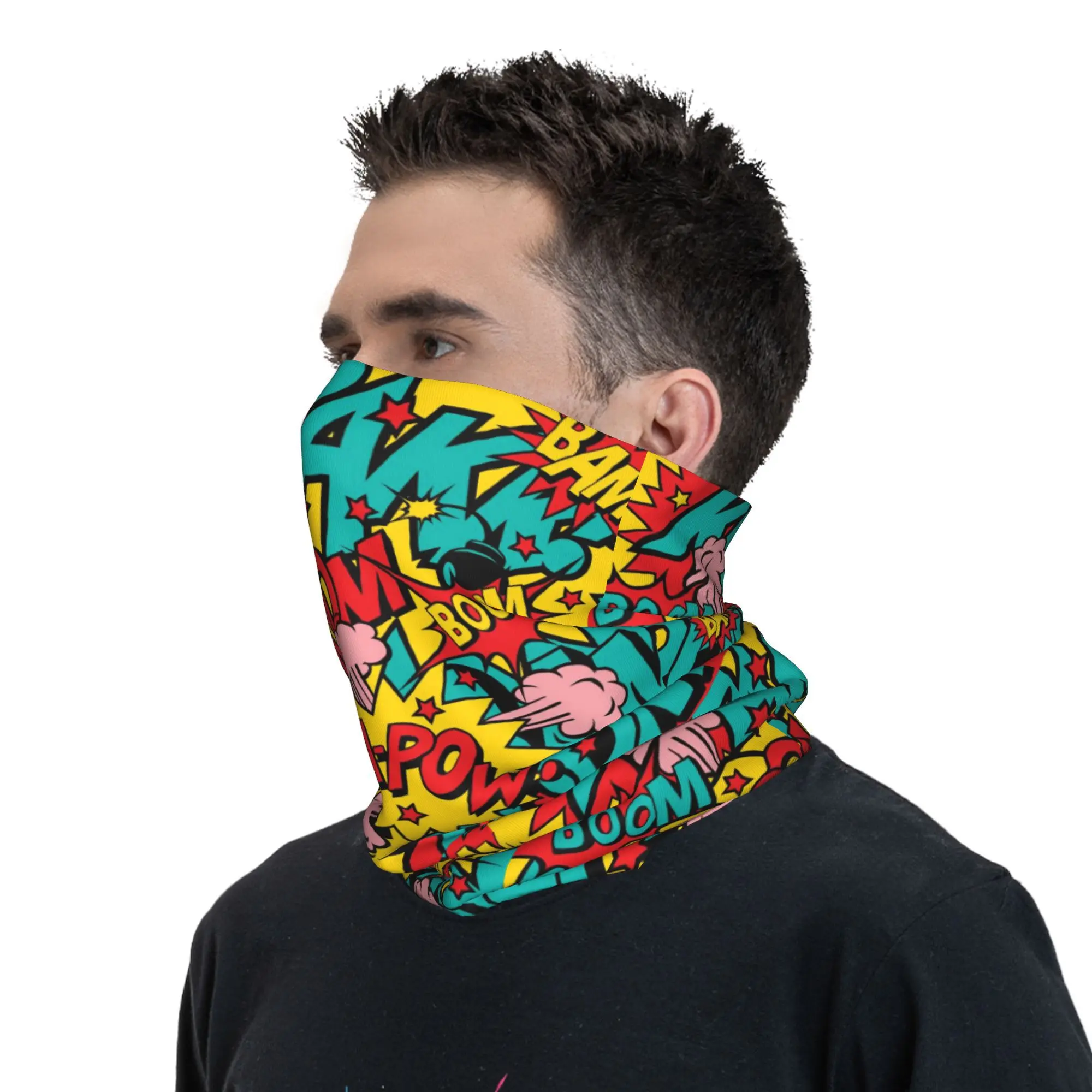 Comic Book Bandana Neck Gaiter UV Protection Face Scarf Cover Women Men Headwear Tube Balaclava