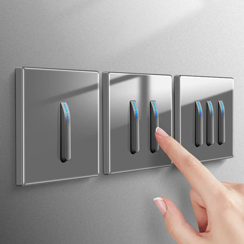 Wall Light Painel Interruptor Vidro Temperado Led Indicador Piano Key Painel de Parede Self-reconjunto Gang Way