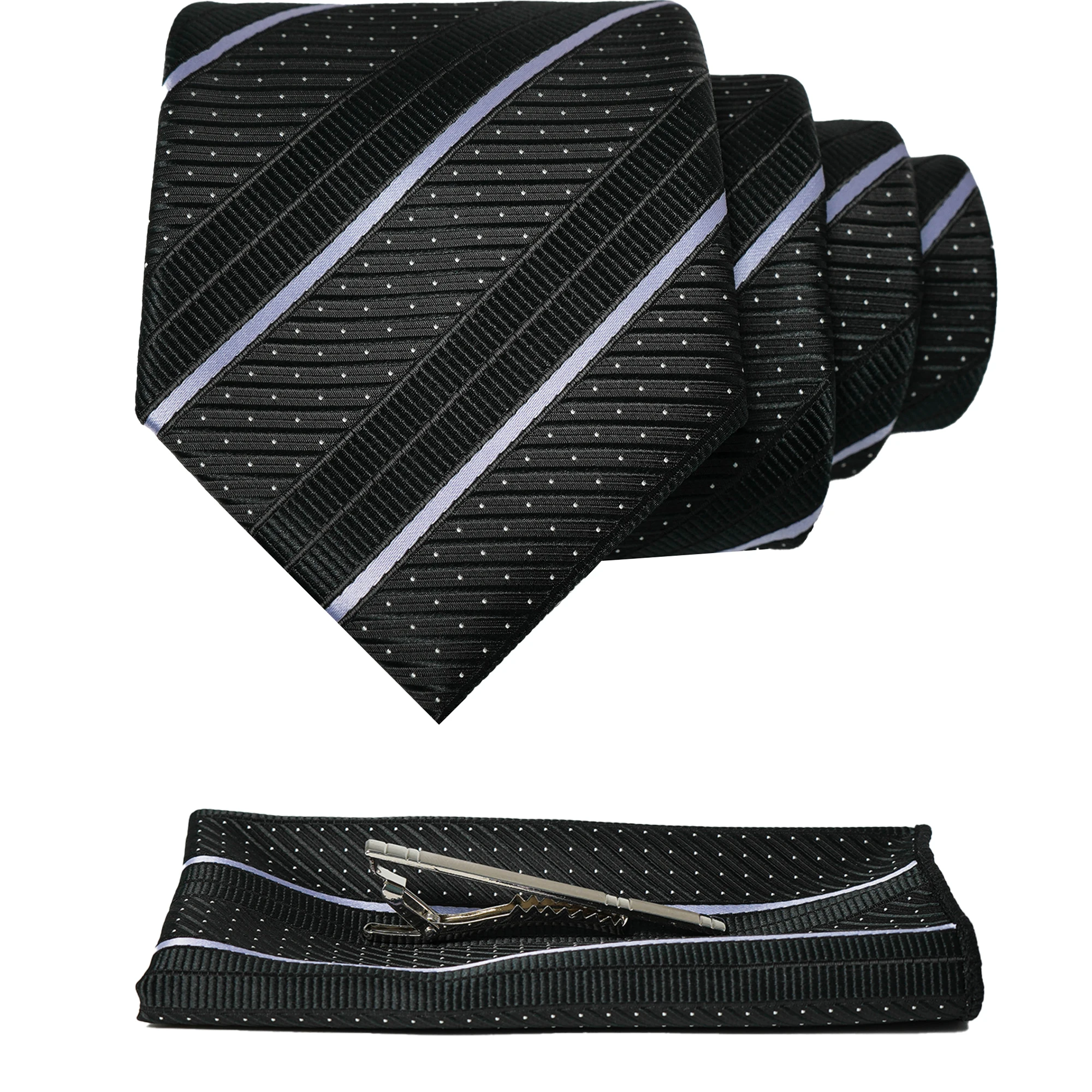 EASTEPIC Schwarz Blau Lila Rot Gestreifte Seidenkrawatte für Herren Taschentuch-Clip Geschenk Herrenkrawatte Mode Business Party Dropshipping – Detail 4