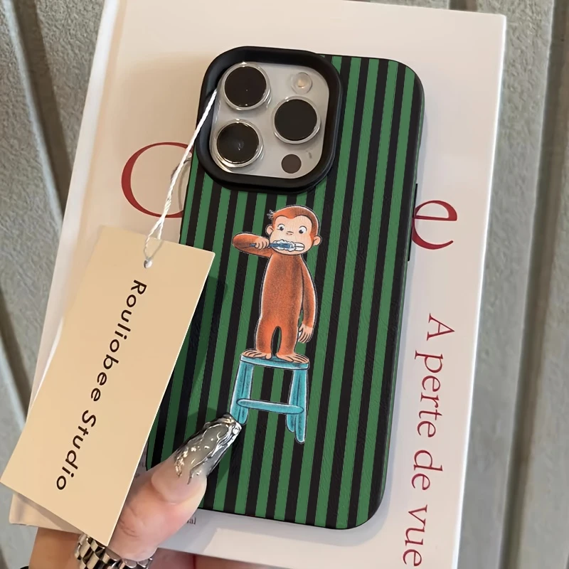 Whimsical Green Striped Monkey Phone Case Cover
