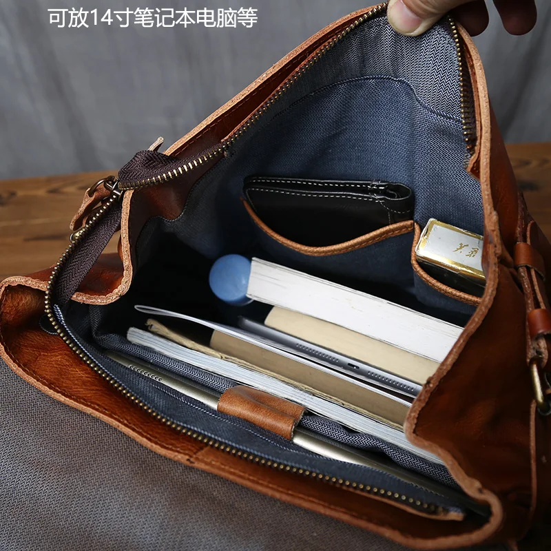 NZPJ Vintage Leather Men's Backpack Natural Cowhide Travel Bag Fashion Trend Schoolbag Casual Computer Bag For 14 Inch Laptop