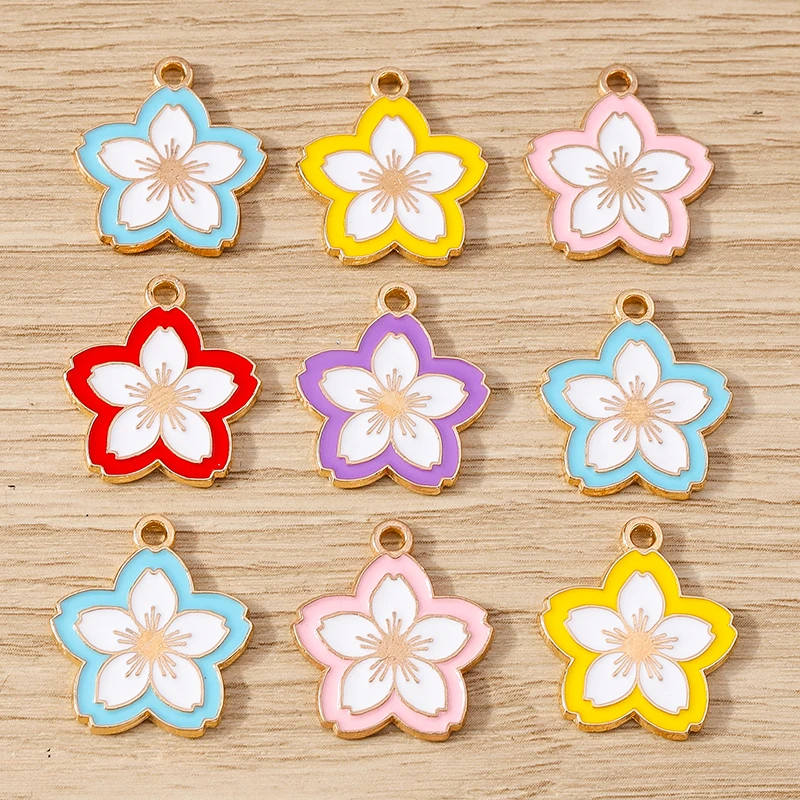 귀여운 믹스 컬러풀 에나멜 꽃 참 펜던트 10개, 쥬얼리 제작용 드롭 귀걸이 목걸이 팔찌 DIY 공예 액세서리