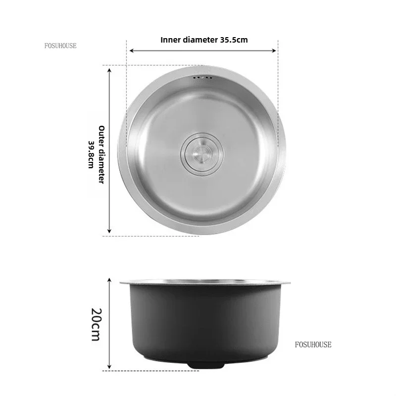 304 Stainless Steel Round Kitchen Sinks Mini Single Bowl Dish Washing Sink Bar Sinks Balcony Wash Basin Kitchen Vegetable Sink