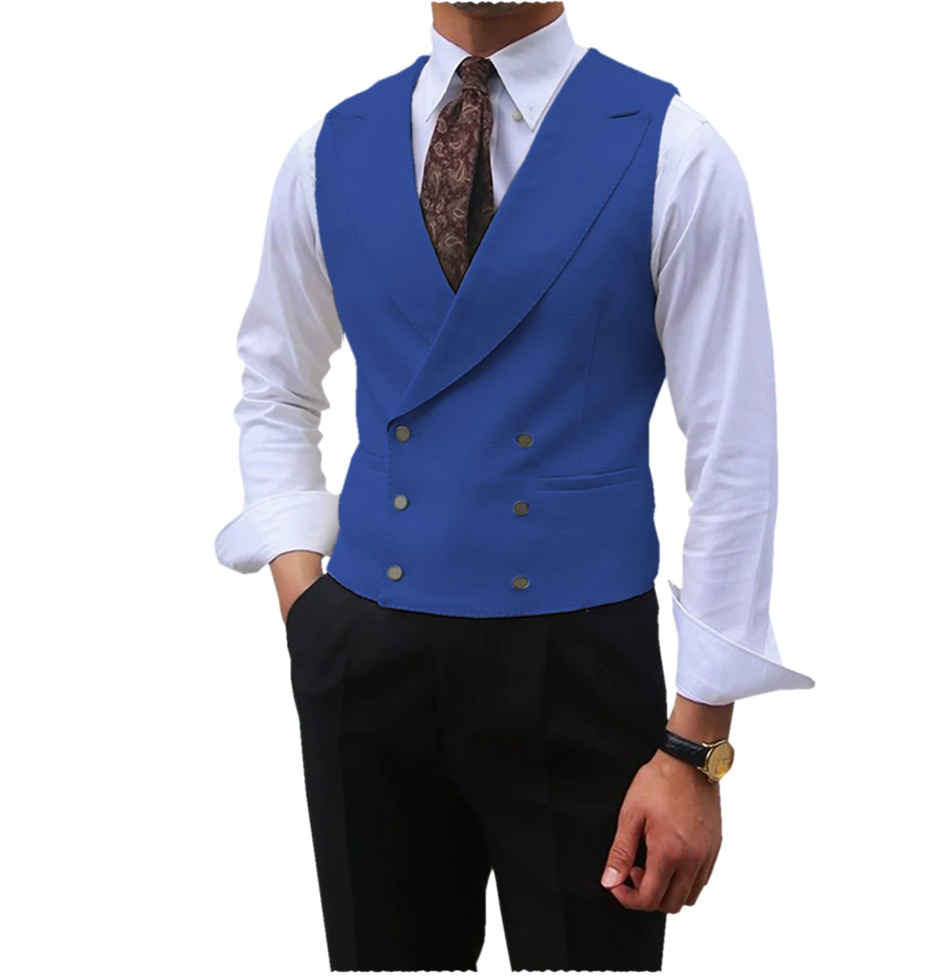 Dress Vests Men Vest Peaked Lapel Double Breasted Sleeveless Jacket Wedding Banquet Business Casual Slim Waistcoat