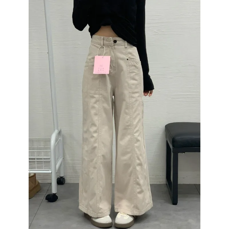 

Deeptown Straight Wide Legs Women Jeans High Waist Korean Style Baggy Denim Pants Streetwear Casual Summer Solid Color Trousers