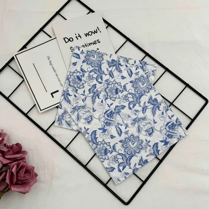 10/20pcs 33cm 2-Ply Party Decoration Paper Chinese Style Blue Line Drawing Flower Paper Placemats Butterfly Bone Bart