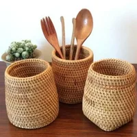 Handmade Pen Holder Hand Woven Wood Vine Rattan Stationery Container Storage Box Organizer Office School Desk Accessories Decor 2