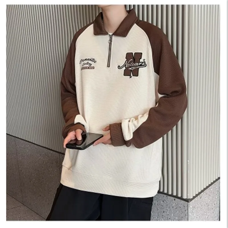 Men's Spring and Autumn Sweater American Light Luxury Fashion Trend Loose Top Casual Versatile Boys' High Luxury Coat K0024