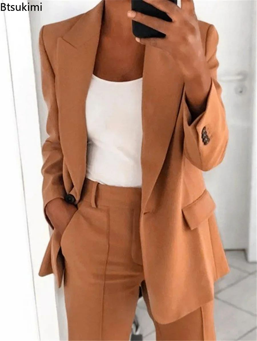 2024Women's Solid Blazers Jacket and Pants Sets 2PCS Slim Fit Formal Office Ladies Elegant Clothing Set Two Pieces Oversized 5XL